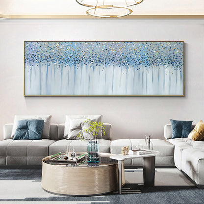 Schilderij Blue Gold Blossom: abstracte bloemencanvas met textuur #1