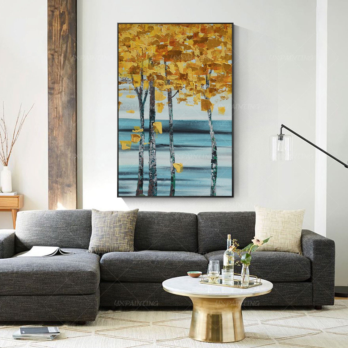 Schilderij met bladgoudboom: abstracte acrylmeskunst op canvas #13