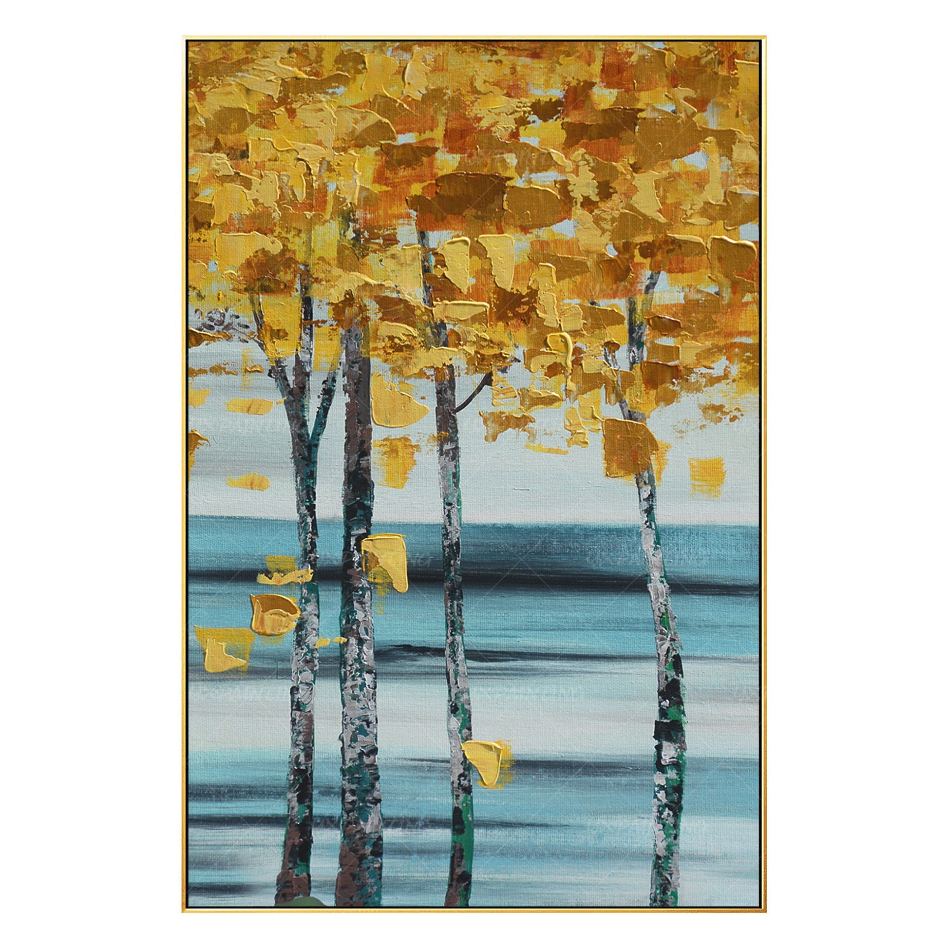 Schilderij met bladgoudboom: abstracte acrylmeskunst op canvas #16
