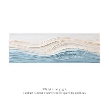 Schilderij oceaangolven met textuur: blauwbeige abstracte kustmuurkunst #16