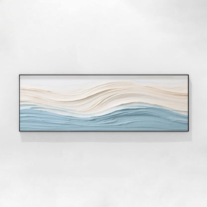 Schilderij oceaangolven met textuur: blauwbeige abstracte kustmuurkunst #18