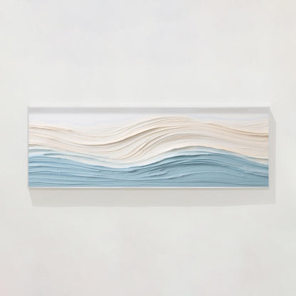 Schilderij oceaangolven met textuur: blauwbeige abstracte kustmuurkunst #19