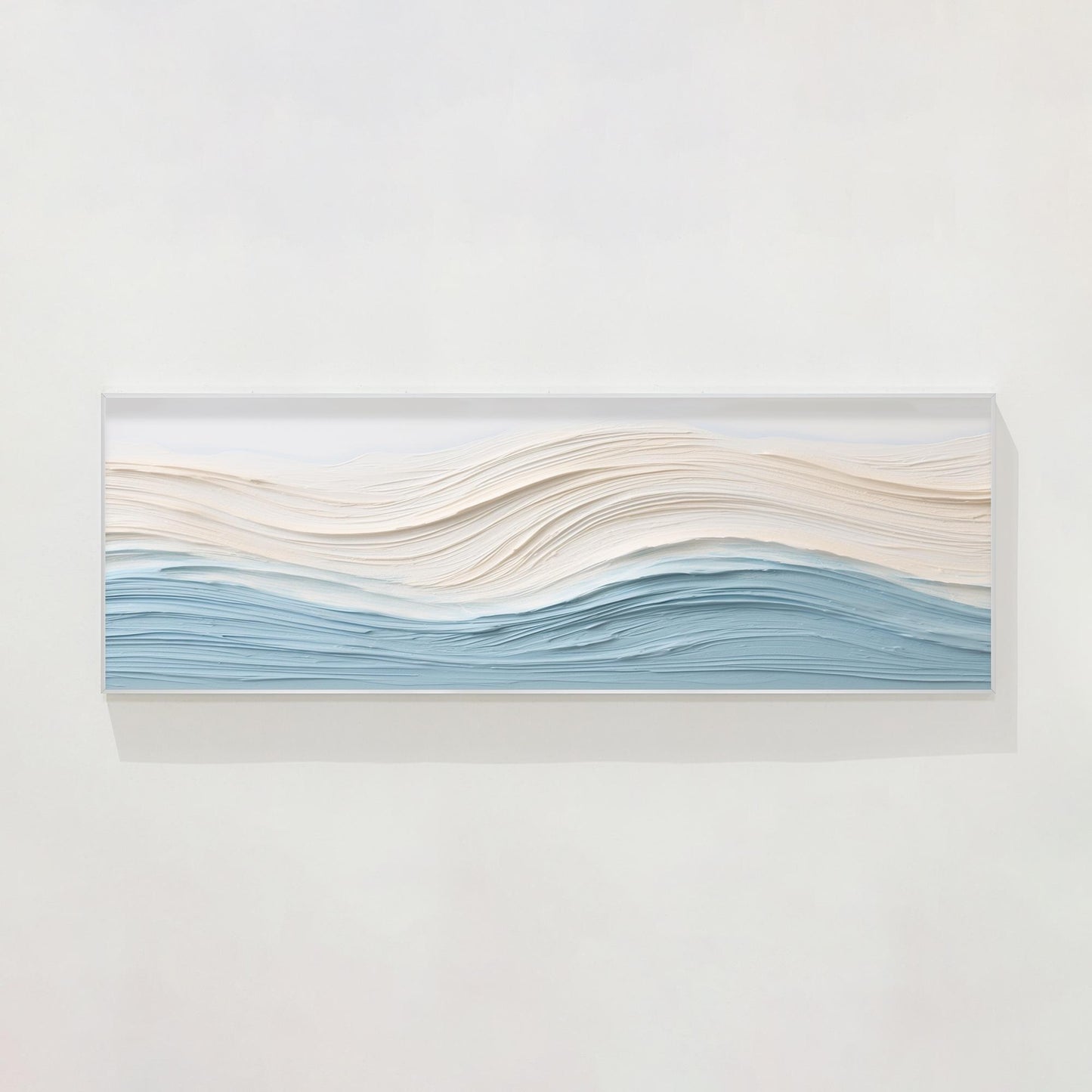 Schilderij oceaangolven met textuur: blauwbeige abstracte kustmuurkunst #9