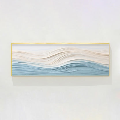 Schilderij oceaangolven met textuur: blauwbeige abstracte kustmuurkunst #10