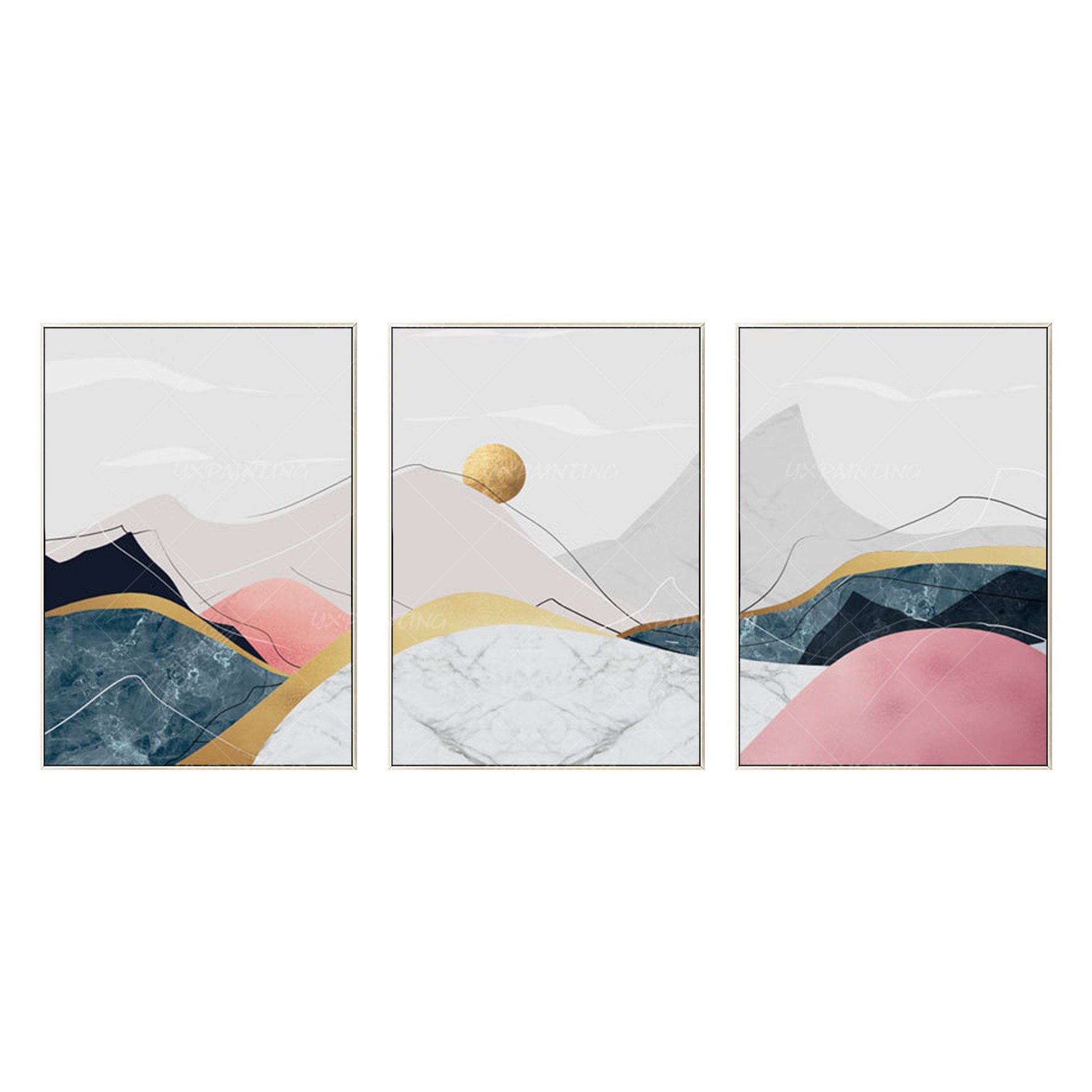 Schilderij set ingelijste gouden kunst koraal roze steen grote abstracte berg in #6
