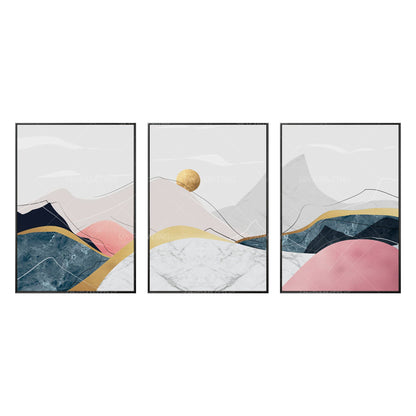 Schilderij set ingelijste gouden kunst koraal roze steen grote abstracte berg in #8