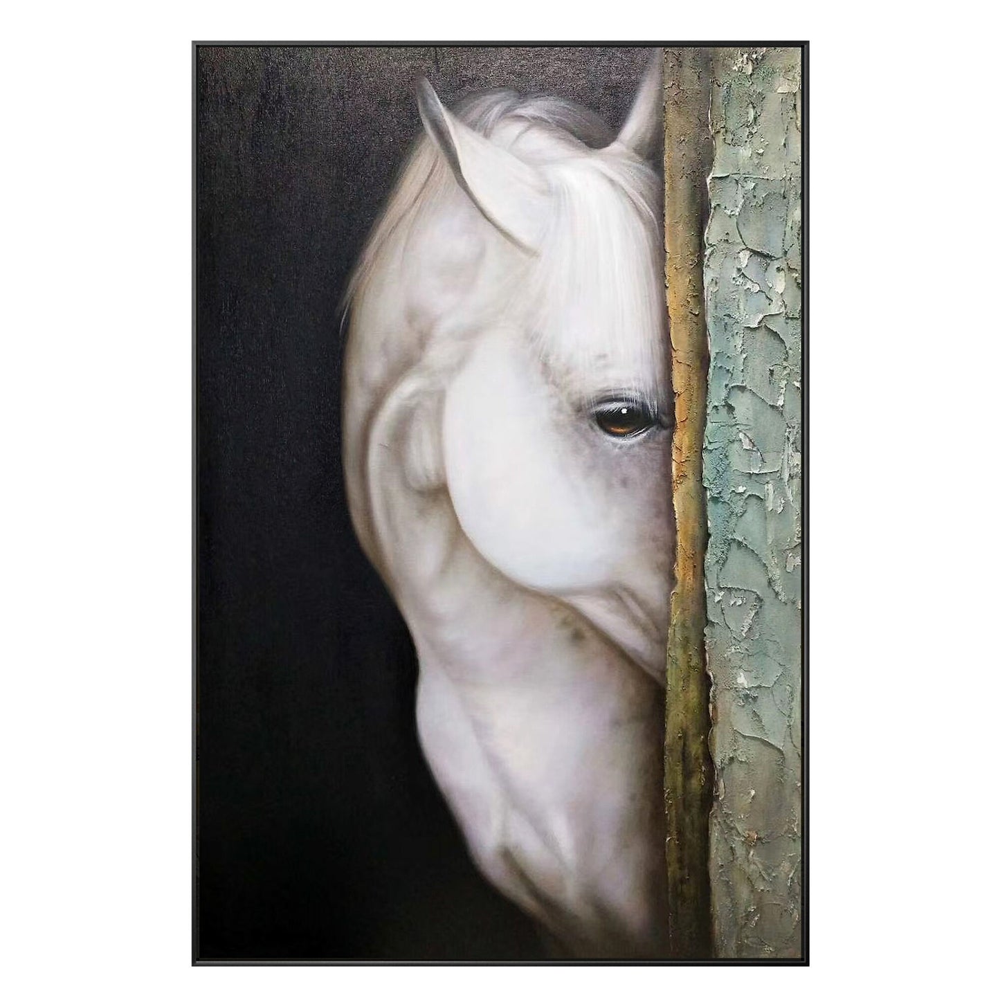 Schilderij wit paard: getextureerd realisme, ingelijste canvas muurkunst #18