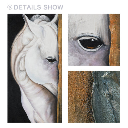 Schilderij wit paard: getextureerd realisme, ingelijste canvas muurkunst #20