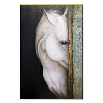 Schilderij wit paard: getextureerd realisme, ingelijste canvas muurkunst #6