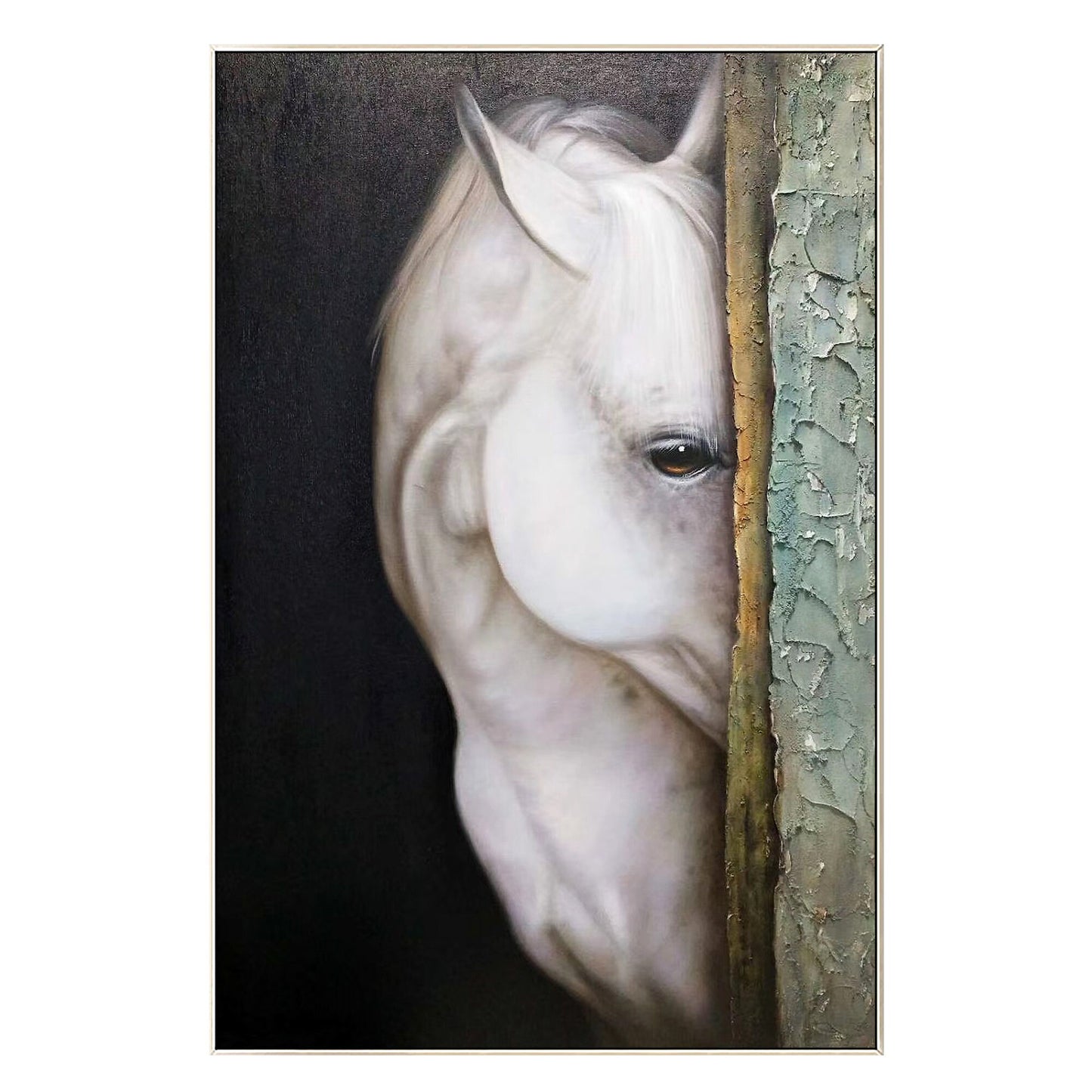 Schilderij wit paard: getextureerd realisme, ingelijste canvas muurkunst #7