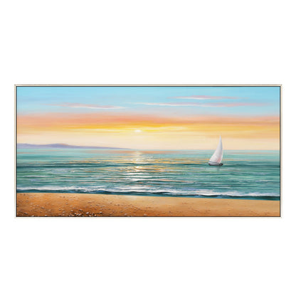Schilderij zonsopgang zeegezicht: abstract bewolkt strand, ingelijste canvas muu #17