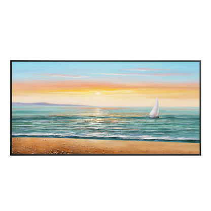 Schilderij zonsopgang zeegezicht: abstract bewolkt strand, ingelijste canvas muu #18