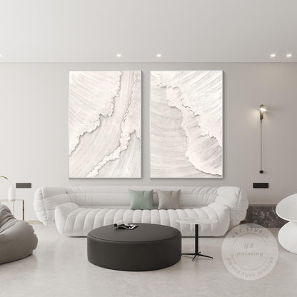 Schilderijset oceaangolven met textuur: beige witte 3D abstracte canvaskunst #14