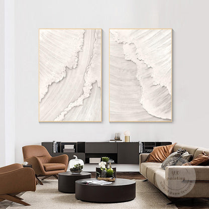 Schilderijset oceaangolven met textuur: beige witte 3D abstracte canvaskunst #15