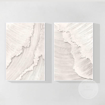 Schilderijset oceaangolven met textuur: beige witte 3D abstracte canvaskunst #17