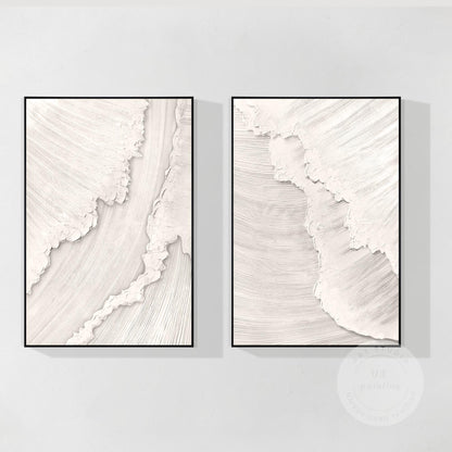 Schilderijset oceaangolven met textuur: beige witte 3D abstracte canvaskunst #18