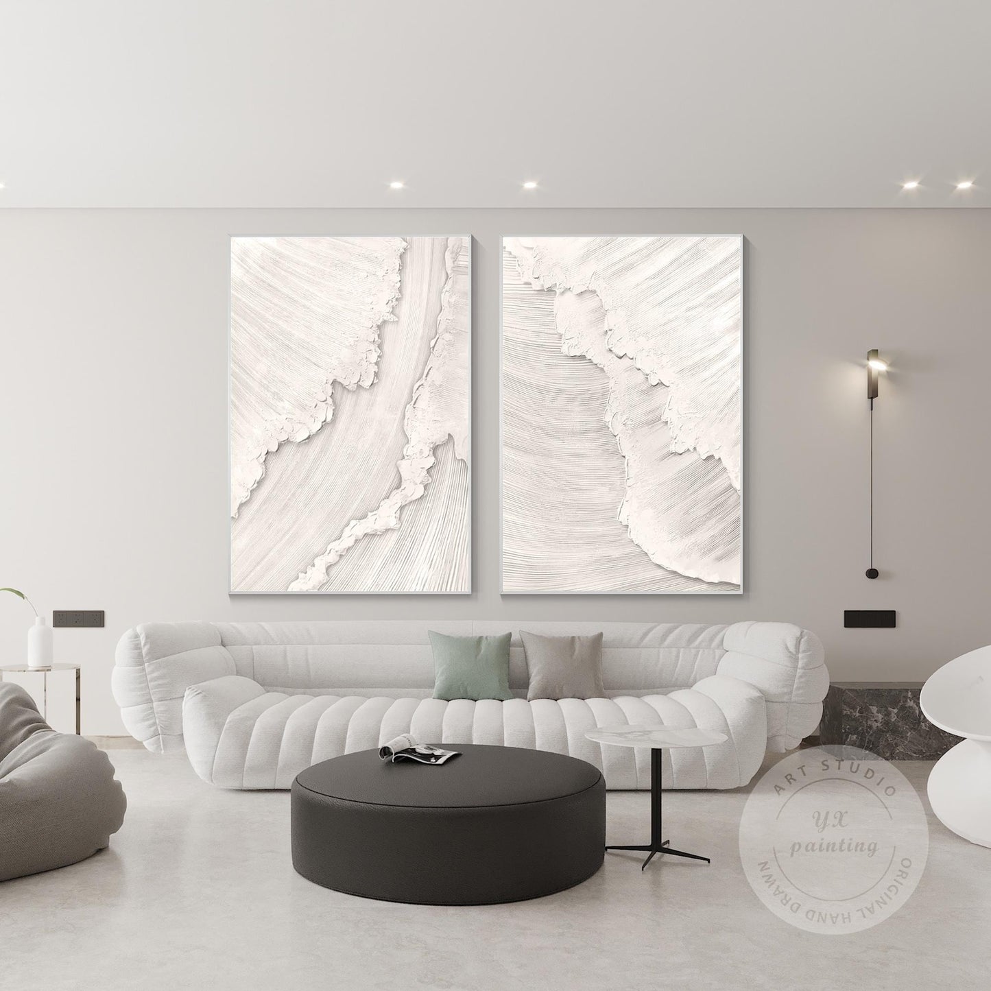 Schilderijset oceaangolven met textuur: beige witte 3D abstracte canvaskunst #4