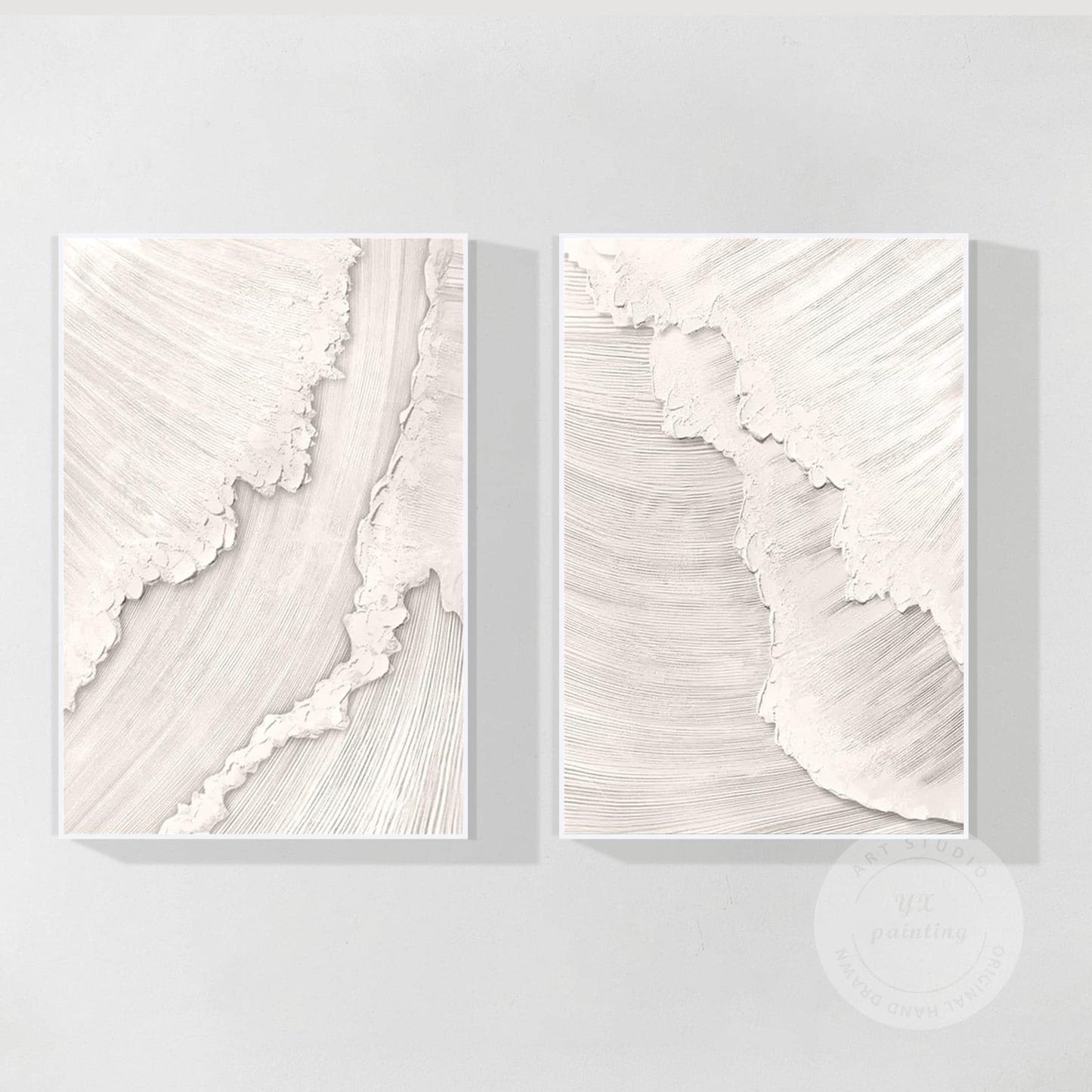 Schilderijset oceaangolven met textuur: beige witte 3D abstracte canvaskunst #7