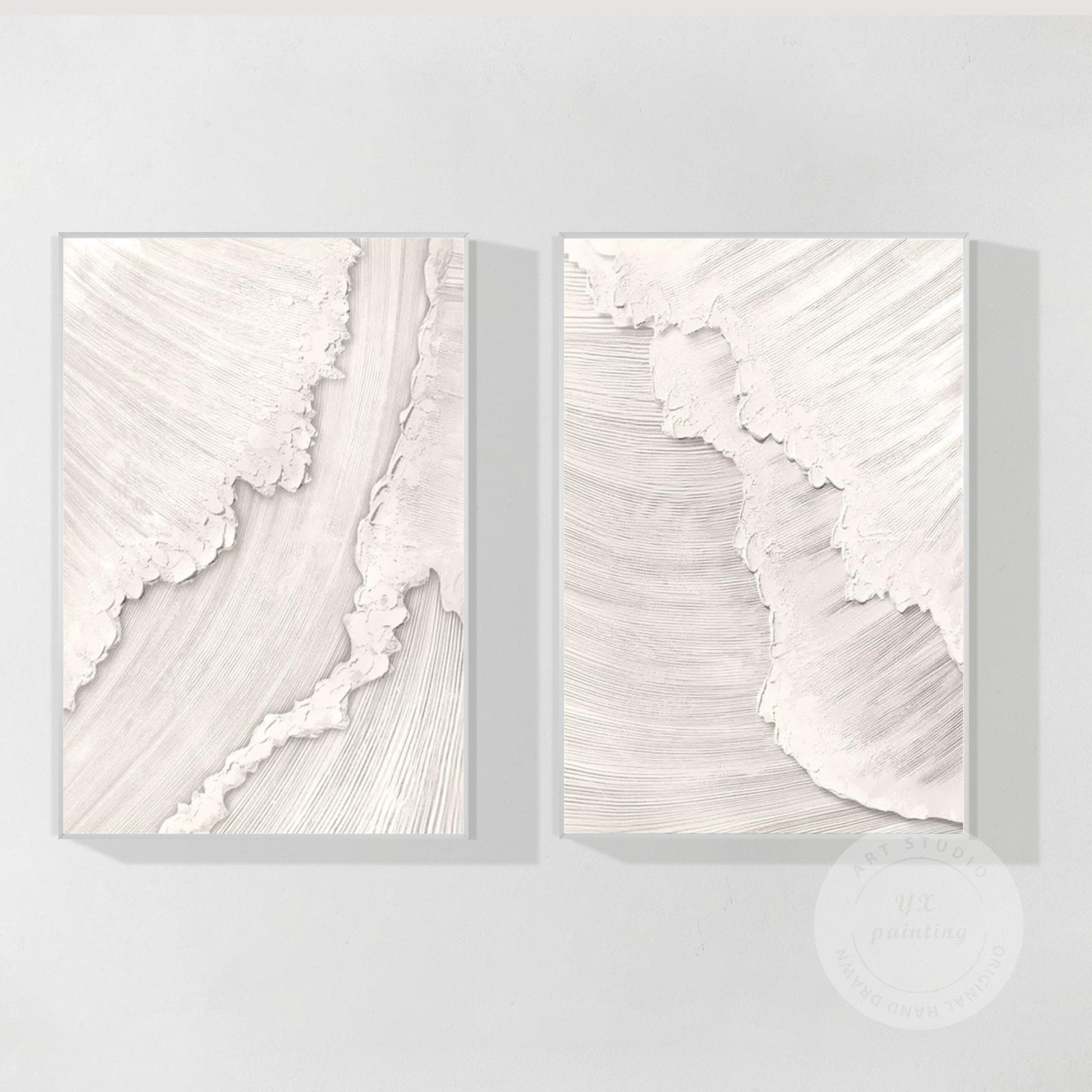 Schilderijset oceaangolven met textuur: beige witte 3D abstracte canvaskunst #10