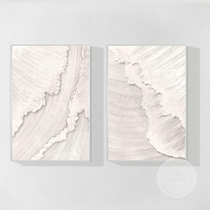 Schilderijset oceaangolven met textuur: beige witte 3D abstracte canvaskunst #10