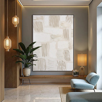 SCRIPTURES: Textured Wabi-Sabi Abstract Canvas Art | gold frame stretched on neutral wall