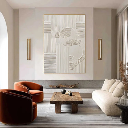 SCULPTED SERENITY: Textured Beige Minimalist Wabi Sabi Wall Art | Minimalist closeup, raised brushwork detail