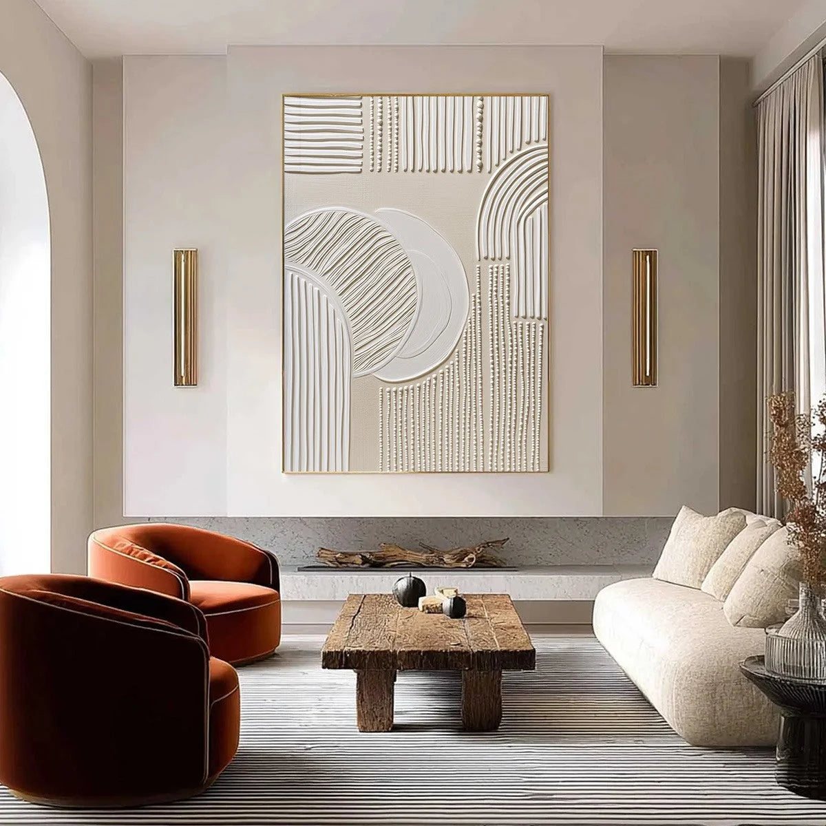 SCULPTED SERENITY: Textured Minimalist Abstract Wall Art | Minimalist closeup, raised brushwork detail