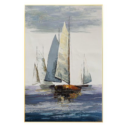 Seascape Sailing Original Painting on Canvas, Grey Blue Ocean Textured Palette K #7