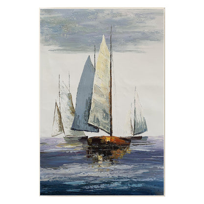 Seascape Sailing Original Painting on Canvas, Grey Blue Ocean Textured Palette K #8