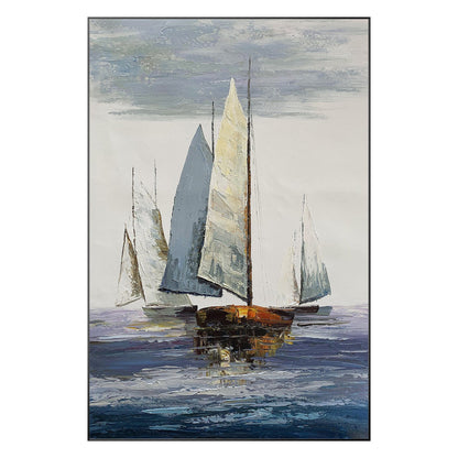 Seascape Sailing Original Painting on Canvas, Grey Blue Ocean Textured Palette K #9