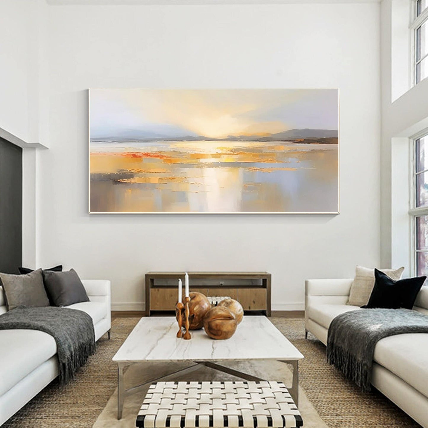 Seascape Sunrise Original Painting on Canvas, Earth Tone Ocean Textured Painting #1