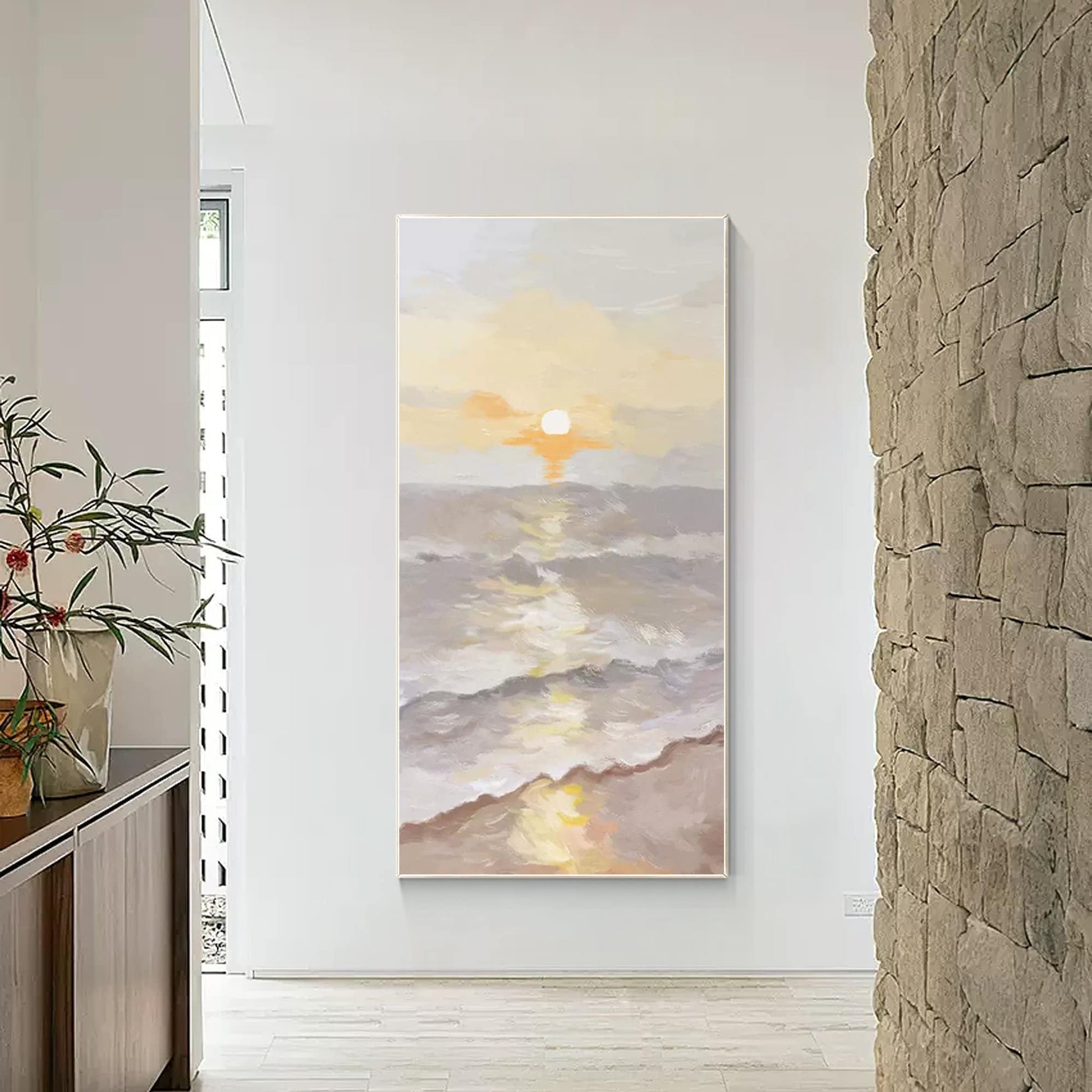 Seascape Sunrise Painting on Canvas: Beach Coastal Wall Art #4
