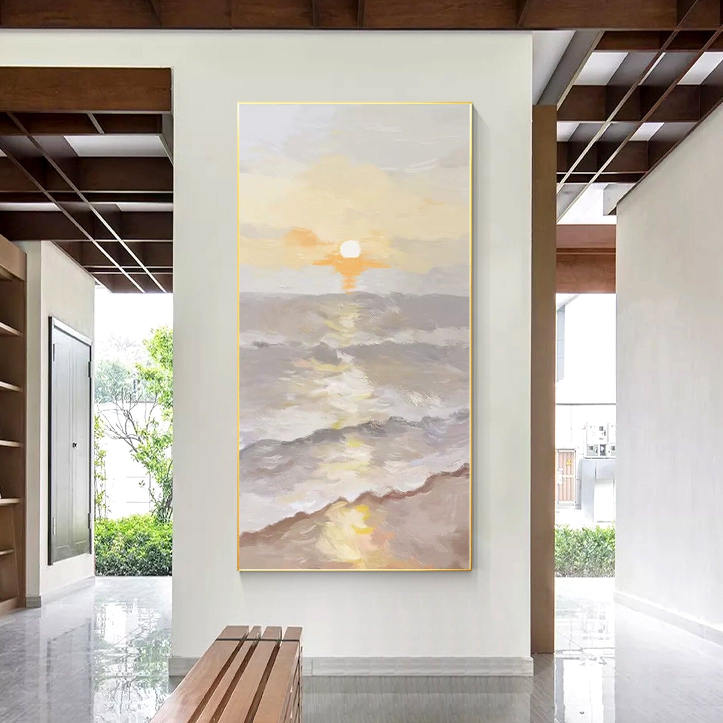 Seascape Sunrise Painting on Canvas: Beach Coastal Wall Art #5
