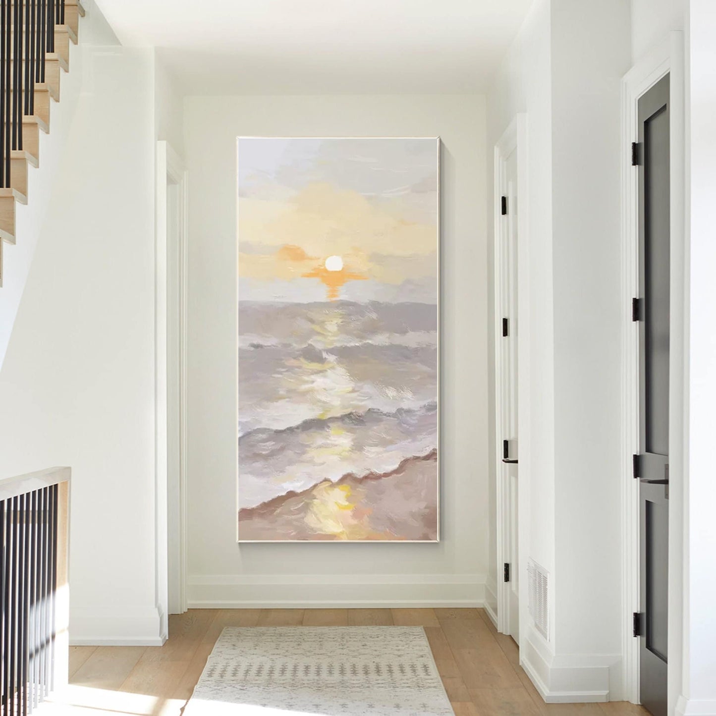 Seascape Sunrise Painting on Canvas: Beach Coastal Wall Art #1