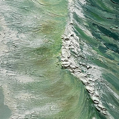 SEASHORE SERENADE: Textured Impasto Beach Oil Painting | rectangular format, hand-painted canvas edge