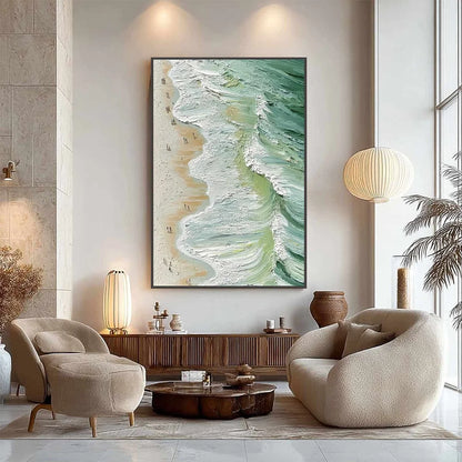 SEASHORE SERENADE: Textured Impasto Beach Oil Painting | rolled canvas, ready for custom framing