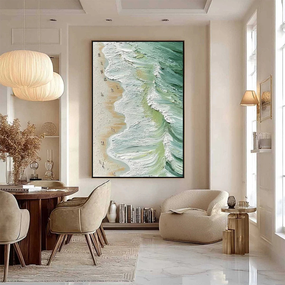 SEASHORE SERENADE: Textured Impasto Beach Oil Painting | texture detail, palette knife marks visible