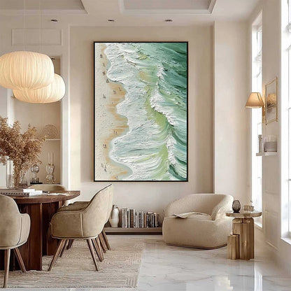 SEASHORE SERENADE: Textured Impasto Beach Oil Painting | texture detail, palette knife marks visible