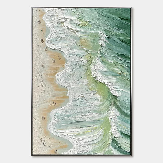 SEASHORE SERENADE: Textured Impasto Beach Oil Painting | hanging in living room, Abstract wall art