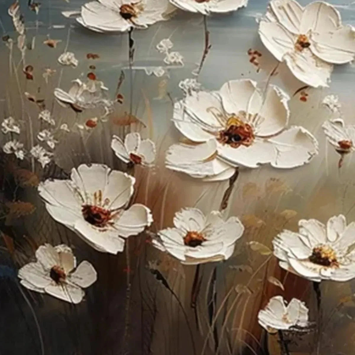 SEASIDE BLOSSOMS: Textured Floral Painting, Impasto Wall Art, Horizontal Canvas, Coastal Decor | rectangular format, hand-painted canvas edge