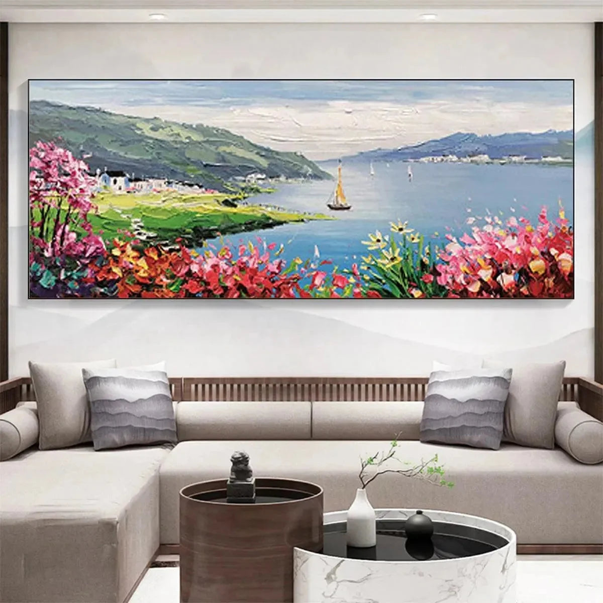 SEASIDE CHARM: Impressionist Coastal Landscape Painting | rectangular format, hand-painted canvas edge