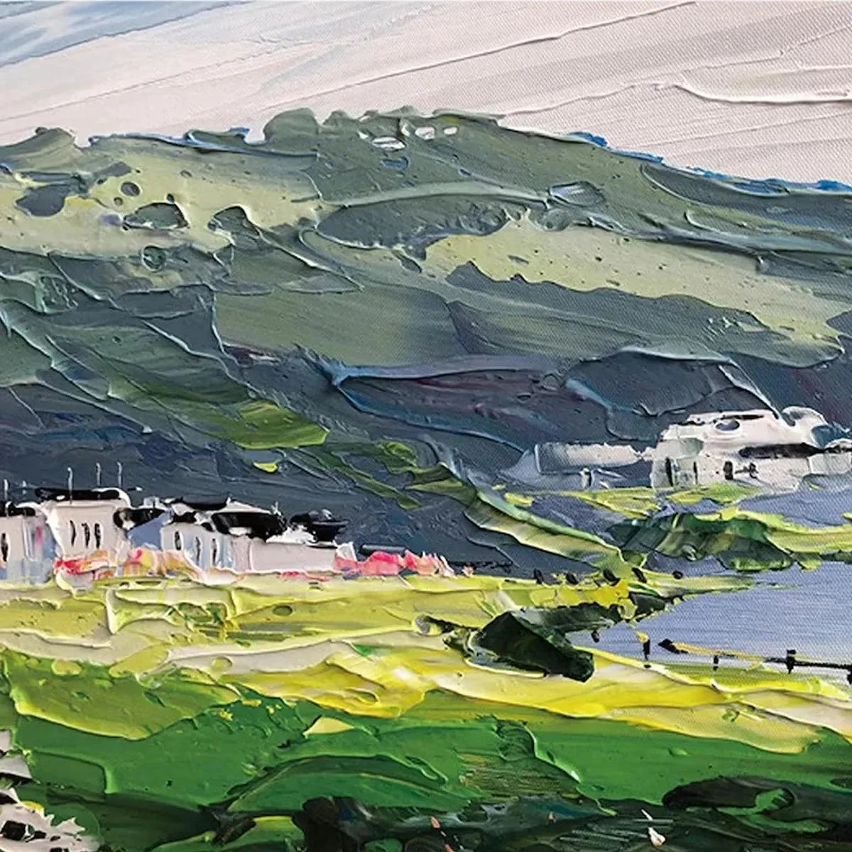 SEASIDE CHARM: Impressionist Coastal Landscape Painting | rolled canvas, ready for custom framing