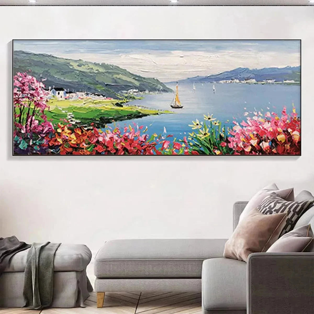 SEASIDE CHARM: Impressionist Coastal Landscape Painting | multi-color palette, original oil on stretched canvas art