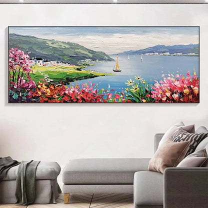 SEASIDE CHARM: Impressionist Coastal Landscape Painting | multi-color palette, original oil on stretched canvas art