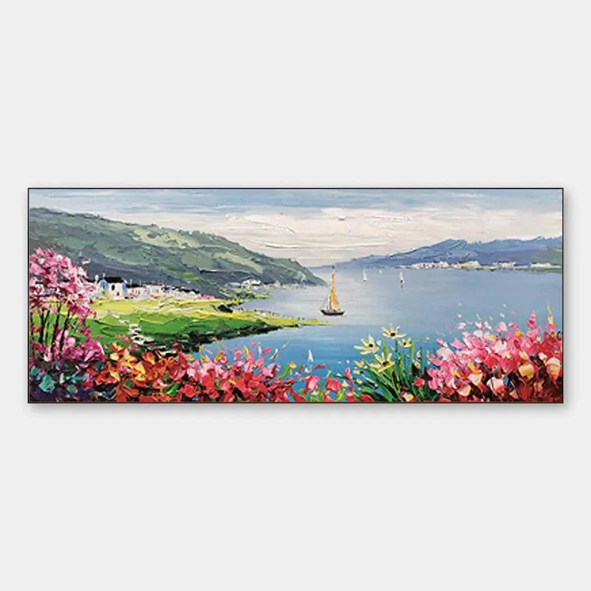 SEASIDE CHARM: Impressionist Coastal Landscape Painting | hanging in living room, Landscape wall art