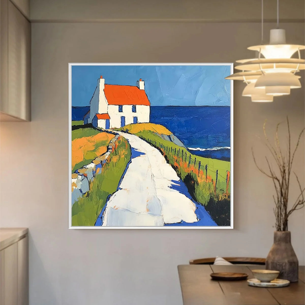 SEASIDE COTTAGE: Impasto Coastal Landscape Oil Painting | Landscape closeup, raised brushwork detail