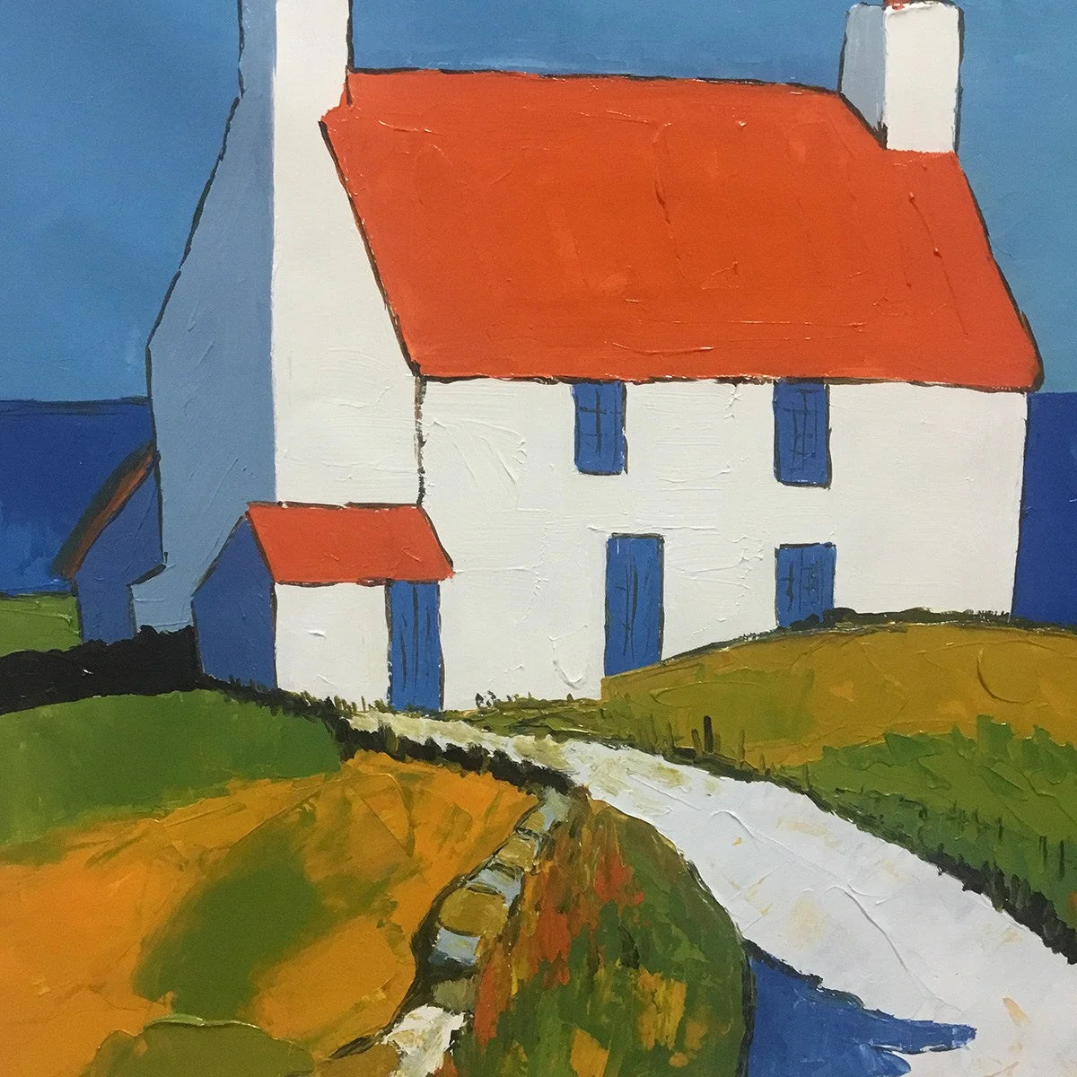 SEASIDE COTTAGE: Impasto Coastal Landscape Oil Painting | rectangular format, hand-painted canvas edge