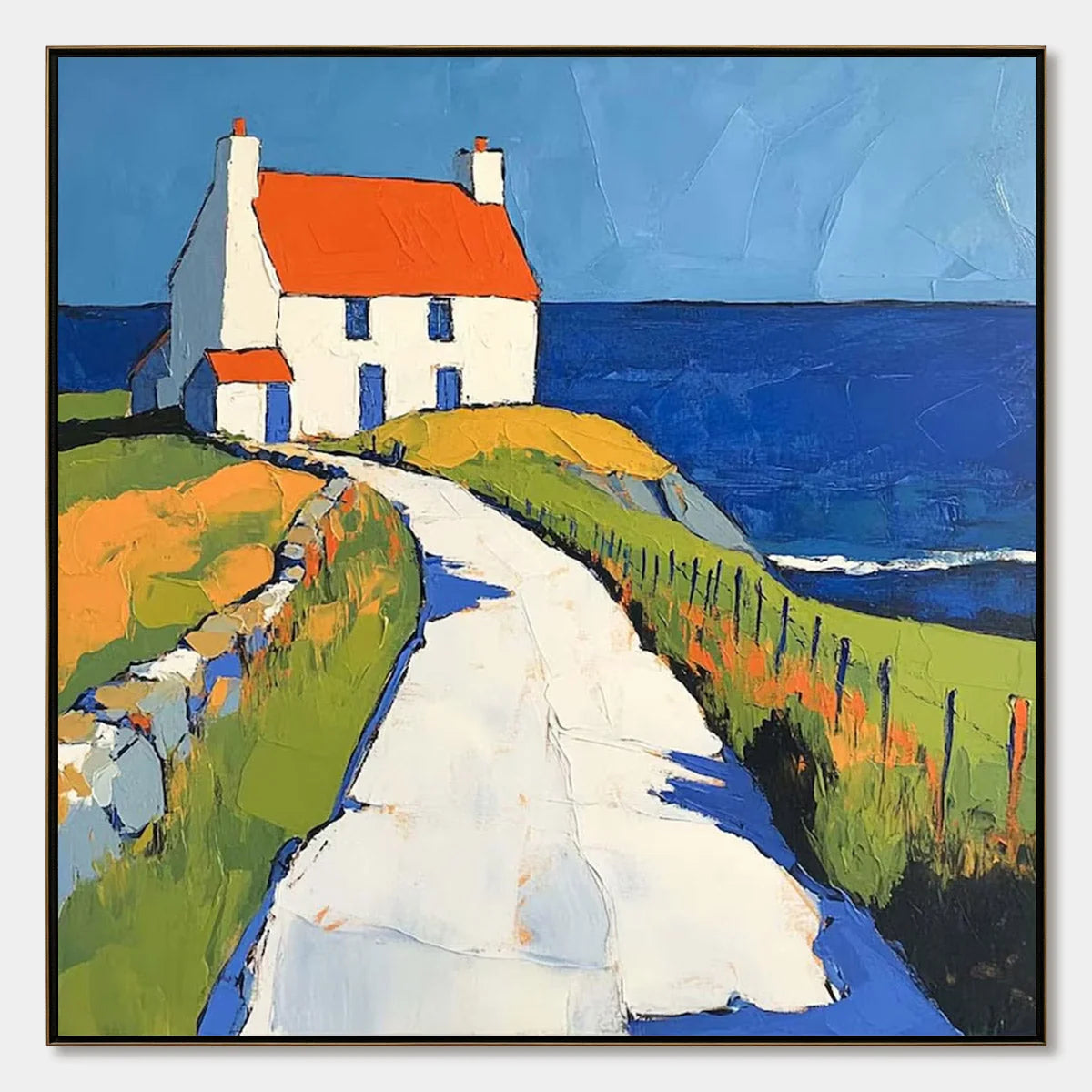 SEASIDE COTTAGE: Impasto Coastal Landscape Oil Painting | hanging in living room, Landscape wall art