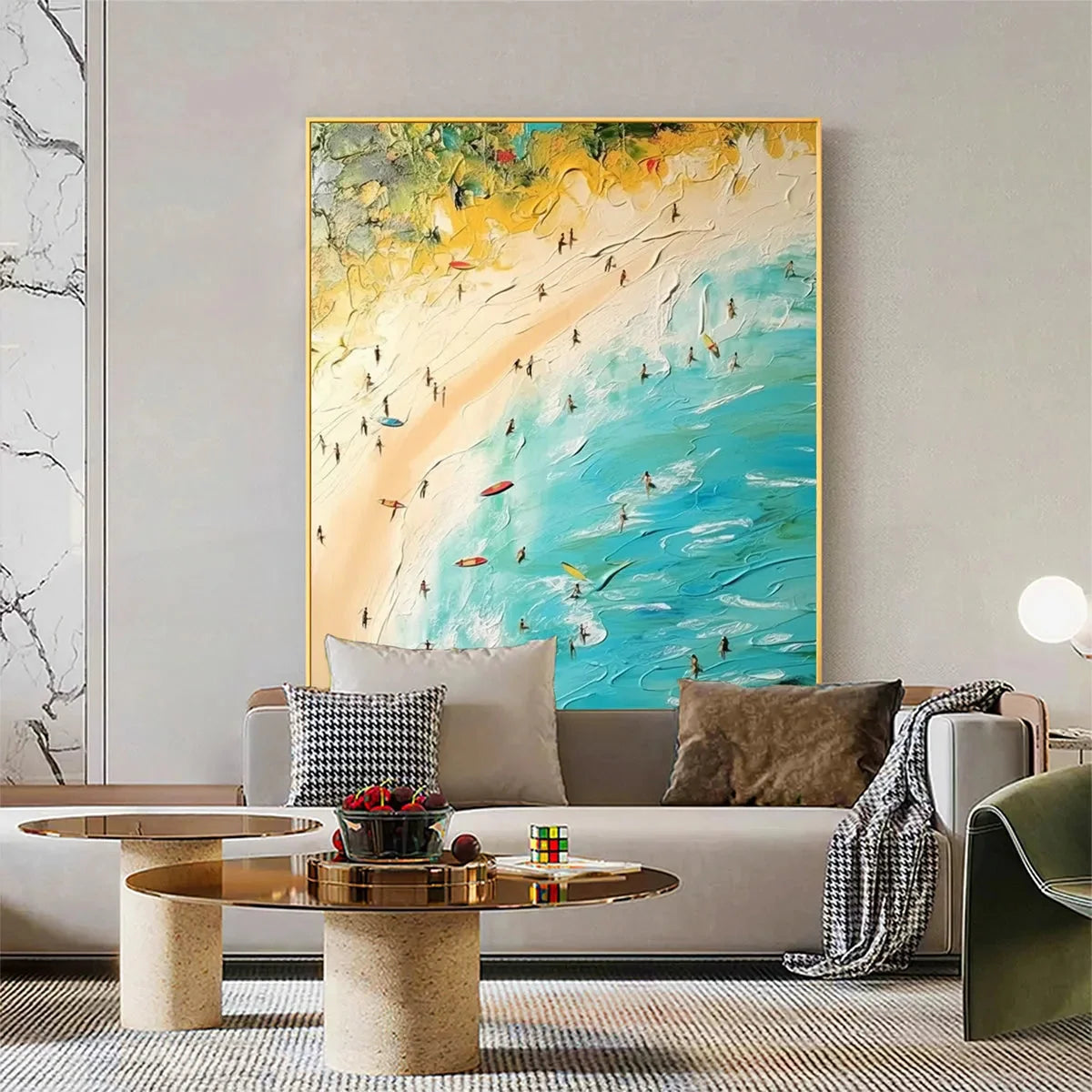 SEASIDE REVERIE: Impasto Beach Scene Oil Painting with Figures | rolled canvas, ready for custom framing