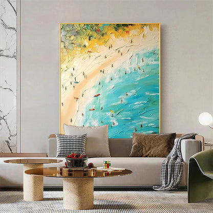 SEASIDE REVERIE: Impasto Beach Scene Oil Painting with Figures | rolled canvas, ready for custom framing